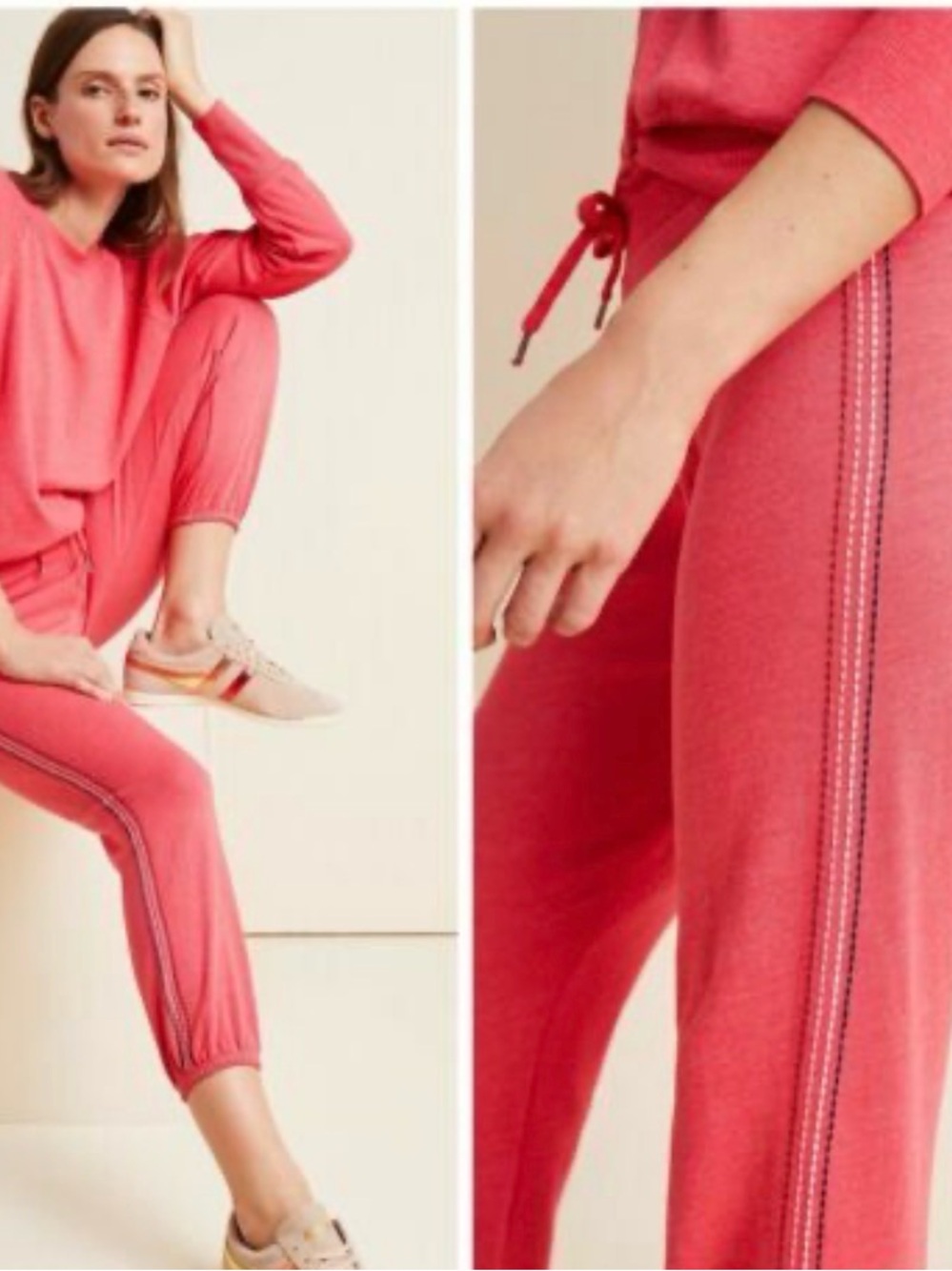 Sundry Stitched Raglan Coral Pink Jogger Pants - Stylish Side Stripe